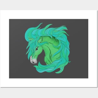 Horse Totem Animal Variant Sea Green Posters and Art